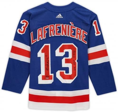 Alexis Lafreniere New York Rangers Autografirani adidas plavi autentični dres s natpisom NHL debi 1/14/21 - Ograničeno izdanje 113