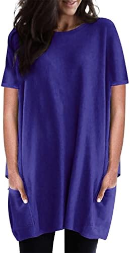 Nokmopo lanene košulje za žene modni labavi kratki rukavi casual džepovi Čvrsta boja Okrugli vratni majica vrhovi