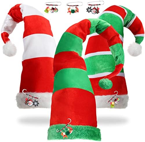 Set uključuje 6 komada božićnih šešira i broševa vilenjaka, 3 komada božićnih šešira od filca Djeda Mraza, bijele zelene crvene kape