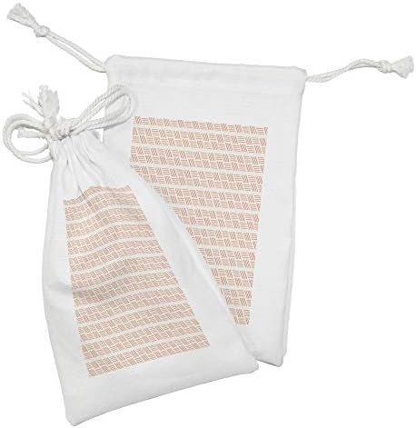 Ambasonne set za torbicu od breskve od 2, pastelno apstraktno pojednostavljeno ponavljanje kontinuiranih pruga i šipki, mala vreća