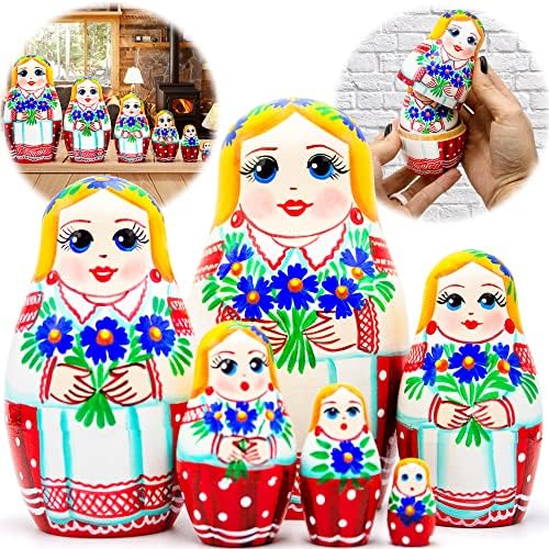 AEVVV Ukrajinske lutke za gniježđenje set od 6 računala - lutke matryoshka u ukrajinskoj Vyshyvanki i kukuruznim cvjetovima - Ukrajinski