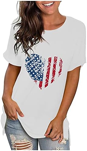 4. srpnja Košulje Žene američke zastave Ljetni kratki rukavi O-Neck Shojice trake za kravate, labava fit Usred udoban odmor majice