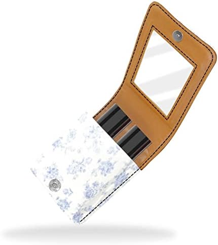 Mini torbica za šminku od ogledala u obliku ogledala torbica s kvačilom Futrola za ruž za usne od umjetne kože Vintage Plavi cvijet