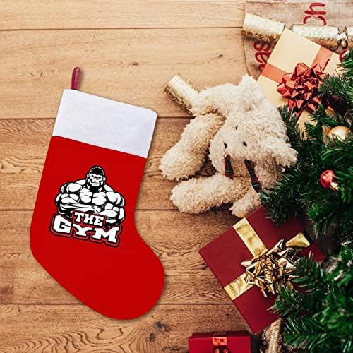 Gorilla teretana božićne čarape crveni baršun s bijelim bombonskim vrećicama božićni ukrasi i obiteljska zabava