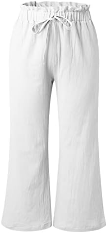 Yuhaotin lanene hlače za žene visoki struk, ljetni pamuk ležerne duge hlače visokog struka labave ležerne hlače