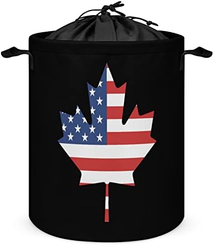 Američka zastava Kanadska zastava 42L okrugla košara za rublje sklopive košare za odjeću s gornjim vezicama
