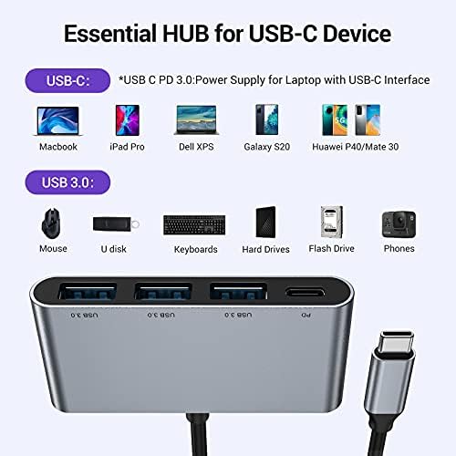 USB hub C, USB-ac adapter za MacBook Pro, pribor MacBook Pro sa 3 USB 3.0, luka PD 3.0, USB port C punjenja kompatibilan s Mac MacBook