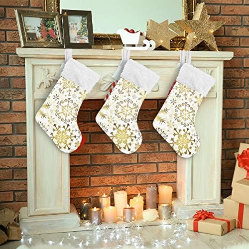 Alaza božićne čarape božićna uzorka zlatne snježne pahuljice klasične personalizirane velike čarape ukrasi za obiteljski blagdanski