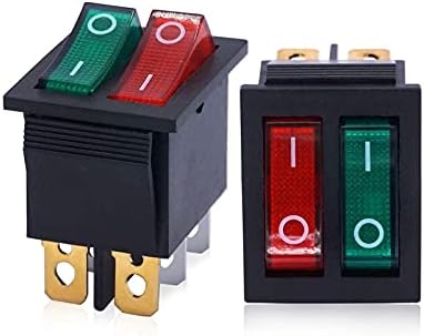 Rayess 2PCS AC 250V/16A, 125V/20A crveni i zeleni gumb sa svjetlosnim/isključenjem DPDT 6 PIN 2 Prekidač za poziciju