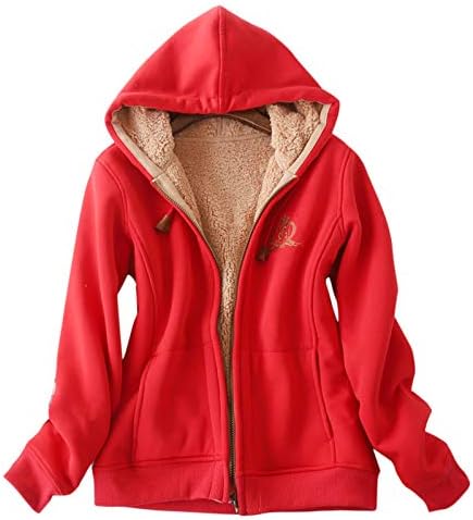 Flygo Womens Warm Fleece Sherpa obložene kapuljače s punim zipom jakne s kapuljačom s kapuljačom