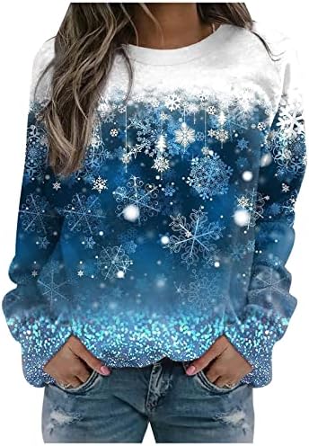 Sretan božićni duksevi za žene smiješni snjegović grafički tisak pulover casual labavi vrhovi dugih rukava