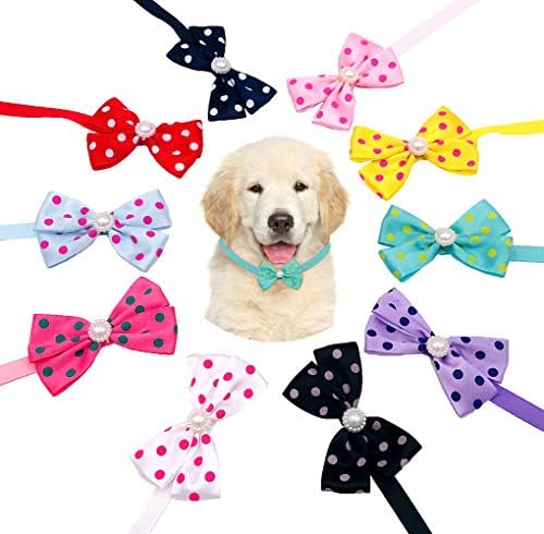 Jpgdn 10pcs pseći bowties polka točke kravate s lažnim biserima za štene pseće male i srednje životinje kravate za kućne ljubimce podesivi