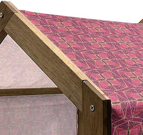 Ambasonne geometrijska drvena kuća za pse, patchwork cvjetni elementi geometrijski kvadrati s uzorkom magenta tonovi, zatvoreni i vanjski