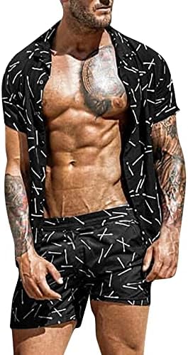 BMISEGM muški odijelo za rukave se postavljaju muške plaže tiskane kratke i ljetne košulje s 2 komada kratkih hlača muškaraca odijela