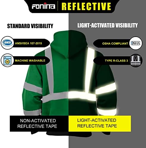 FONIRRA Muška visoka vidljivost sigurnost ANSI klasa 3 obložena dukserica za runo s runom s radnom odjećom s crnog dna za muškarce