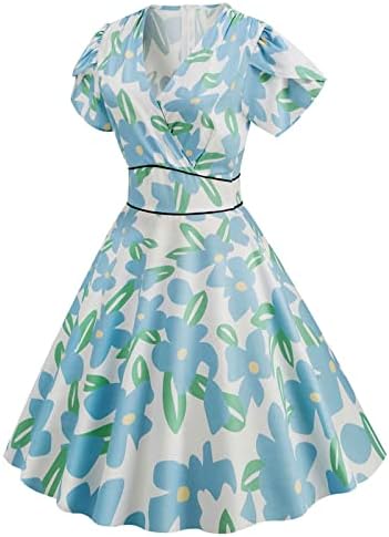 Retro Ženska haljina za ljuljanje A kroja iz 1950-ih s kratkim rukavima i izrezom u obliku slova u, vintage koktel Maturalna Haljina