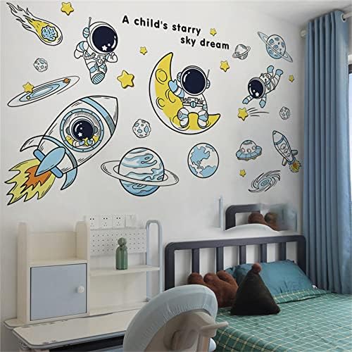 Super slatki astronaut zidne naljepnice, uklonjivi PVC Universe svemirski zidni naljepnice za spavaću sobu dnevna soba dječja soba