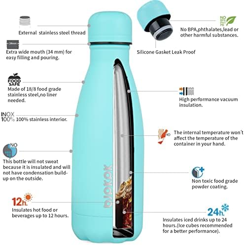 BJPKPK izolirana boca s vodom 12oz boce od nehrđajućeg čelika Dječja boca za vodu za školu budno hladno i vruće, tirkizno