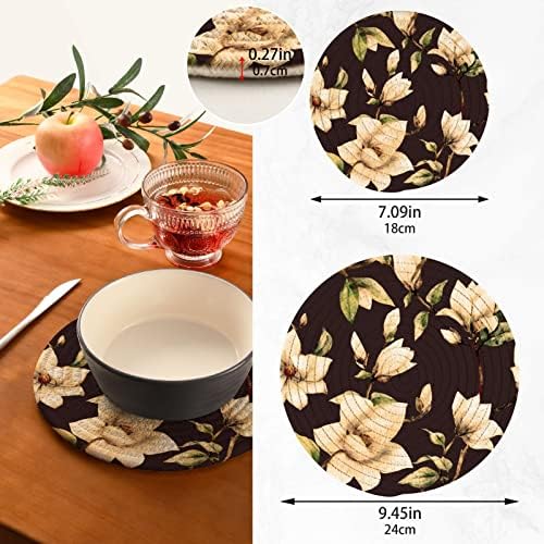 Akvarel magnolije cvjetne sitnice za vruća jela držači lonaca set od 2 komada vrućih jastučića za kuhinjske pamučne okrugle trivete