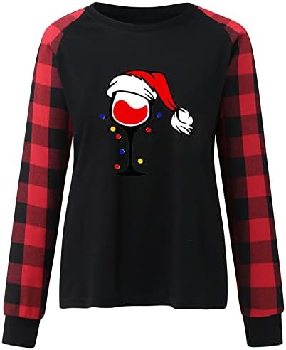 Ženske božićne košulje vrhovi smiješne kabed dugih rukava Raglan bejzbolske majice Spajanje okruglog vrata puloverske dukseve