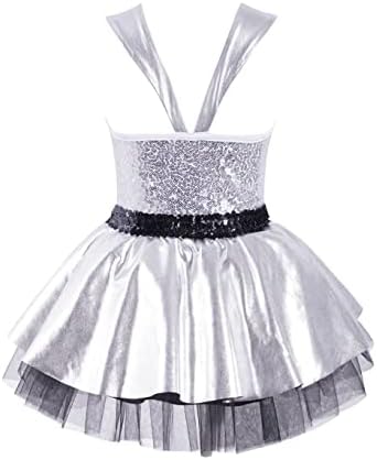 Jizyo Kids Girls Metalic Sequins Rufless Ruffle mrežica tulle haljina baleta Dance Gimnastika Leptard Tutu Skirted haljina