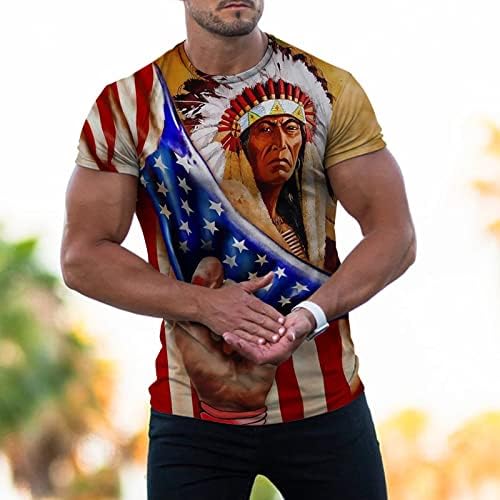 XXBR Dan neovisnosti Mens Patriotske majice, Retro USA zastave Indijske plemenske majice vrhovi ljetni trening Slim Fit majica