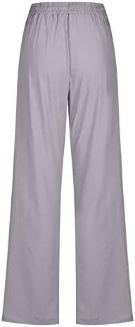 Oplxuo Ženske lanene hlače casual odjevene široke ležaljke za noge cvjetni tisak grafičke hlače s visokim strukom hlače s džepom