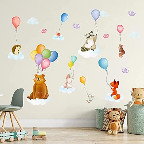 Wondever Baloon Leteće životinje zidne naljepnice Bear Raccoon lisica Cloud Peel i zalijepi zidne umjetničke naljepnice za dječju dječju