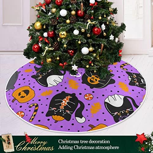 Oarencol Halloween bundeve božićno drvce suknja 36 inča slatke crne mačke jesenski lišće točke ljubičaste božićne blagdanske zabave