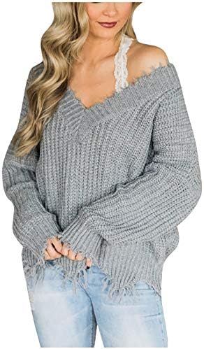 Ženski džemper pulover gornji hipster rastrgan hem vafle pleteni kaput dugi rukav preveliki pletenička odjeća