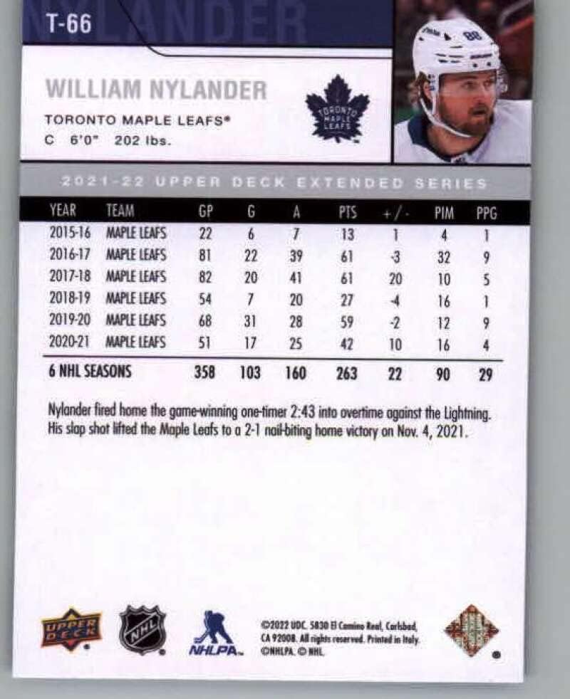 2021-22 Gornja paluba proširena 2006-07 Retro Exclusives T-66 William Nylander Toronto Maple Leafs NHL Trgovačka karta hokeja