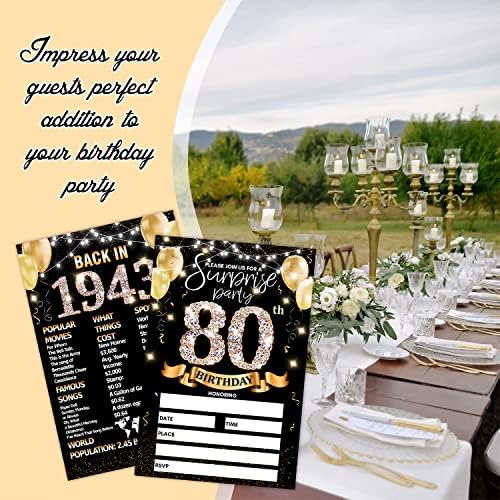 Pozivnica za zabavu za 80. rođendan - Black Gold pozivnice s unazad 1943. godine tiskanje plakata na stražnjem dvostranom pozivnicom