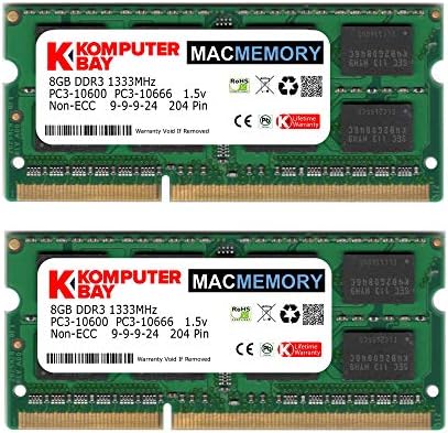 Komputerbay MacMemory 16GB PC3-10600 10666 1333MHz SODIMM 204-PIN PRIKLJUČAK MEMORTE 9-9-9-24 za Apple Mac