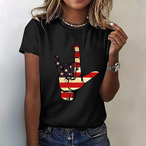 Ženska majica s kratkim rukavima okrugli vrat u SAD-u 4. srpnja Slatke grafičke majice Patriotske zvijezde tiskaju o-vrata bluze majice