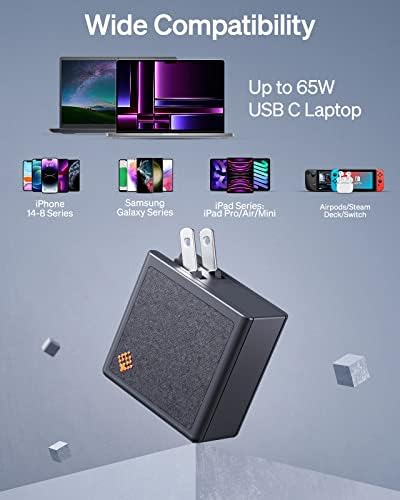 Slimq ????? 65W, 45W punjač za laptop ： USB C GAN AC Adapter - sklopivi mini zidni čep za Lenovo, Dell, Chromebook, iPhone, iPad