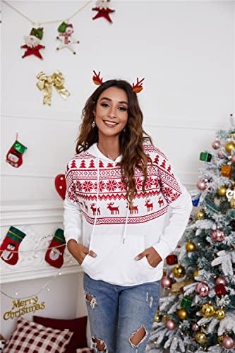 Escaco Womens božićne kapuljače casual vrhovi božićno drvce jelene snježne pahuljice puloverske majice s džepom