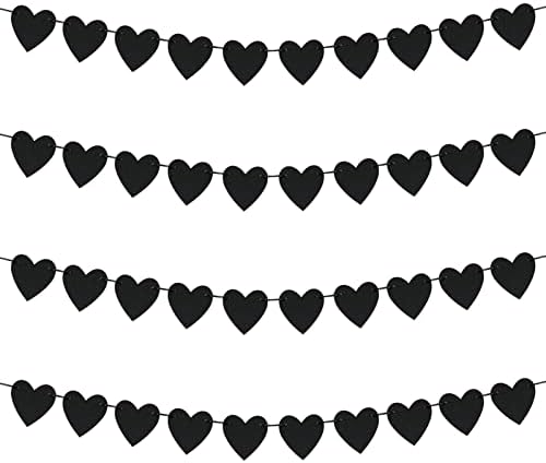 GUZON 4 sets crnih natpisa o srcu Osjetio je srčani vijenci za gotički dekor za vjenčanje Valentinovo obljetnice, ukrasi za rođendanske