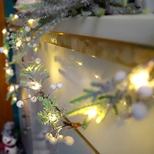 Xiwu božićne grane bijele bobice niz svjetla, umjetna grančica Vine božićna vijećnica svjetla 25 -leds 6ft s timerom daljinski za božićno