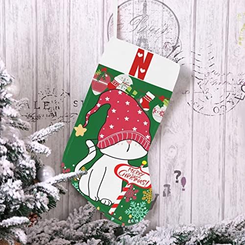 Monogram Santa Cat Božićna čarapa s slovom n i srcem 18 centimetara velikih zelenih i bijelih