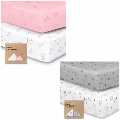 Keababies s 2 -paketom organskih krevetića za dječake, djevojčice - Jersey opremljeni krevetić, listovi za dječji krevetić neutralni,