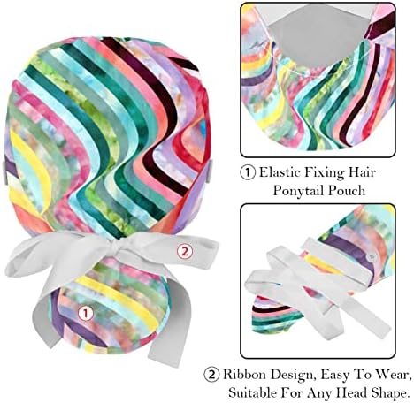 Rainbow prugasti piling kapice šeširi žene Bouffant Radni šešir rep za rep za žene duge kose pokriva 2pcs