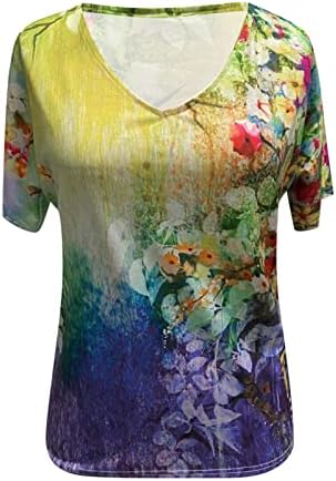 Cvjetni print vrhovi za žene kratke rukave plus majice v vrat casual košulja vintage grafički boho majice