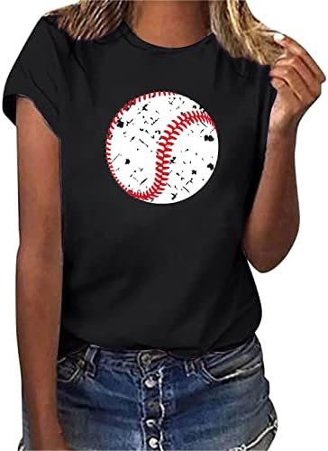 Kompresija Košulja Žene žene casual bejzbol tiskar s kratkim rukavima vrat labave majice bluze vrhovi