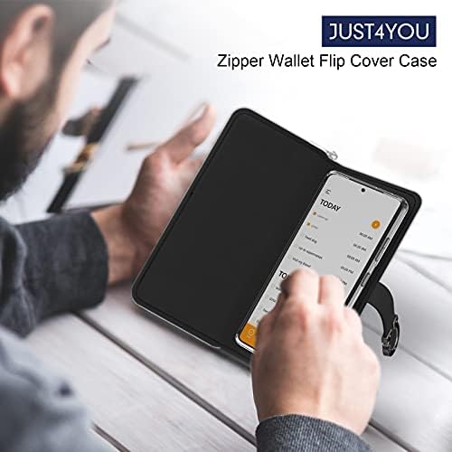Torbica-novčanik JUST4YOU Galaxy S21 Ultra munje remen-držač za kartice premium klase od umjetne kože, s gornjim poklopcem Folio Case
