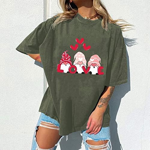 Valentinovo Košulja za žene Slatke gnome majice Ljubavno tiskane košulje predimenzionirane grafičke majice kratkih rukava