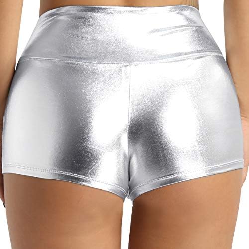 FLDY ženske sjajne rastezljive metalne mini kratke hlače vruće hlače Fitness Rave party plesni plijen kratke hlače
