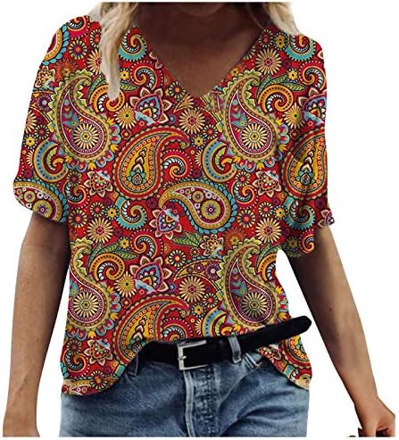 Ljetni vrhovi za žene kratke rukave casual v vrat kravata majice modne trendovske grafičke majice bluza bluza