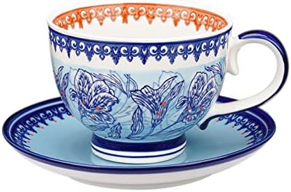 TAIMEI TEATIME KERAMIČKA ŠAKA I TAKE TEA, 14,5 oz velika šalica kave s tanjurom, pojedinačni čajnik i tanjur postavljen za jedan, plavi