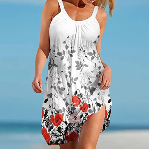 Ženska boho tropska print haljina ljetna ruka bez rukava špageti cami sunce haljina plaža cvjetna ljuljačka tunična haljina