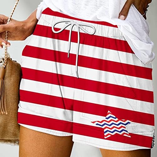 Žene Sport casual kratke hlače američke zastave tiskaju labavi džepovi izvlačenje sweatpant plaže Boyshort za patriotsku zabavu